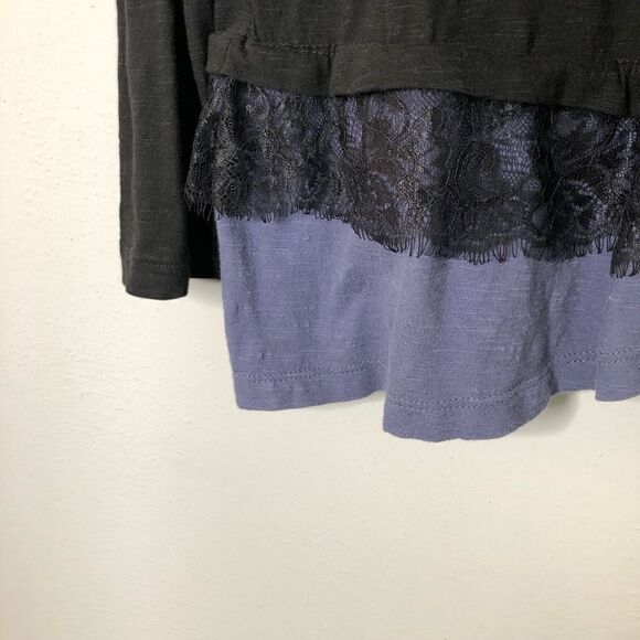 LOGO Lori Goldstein Black Asymmetrical Lace Long Sleeve Tee - Picture 6 of 8